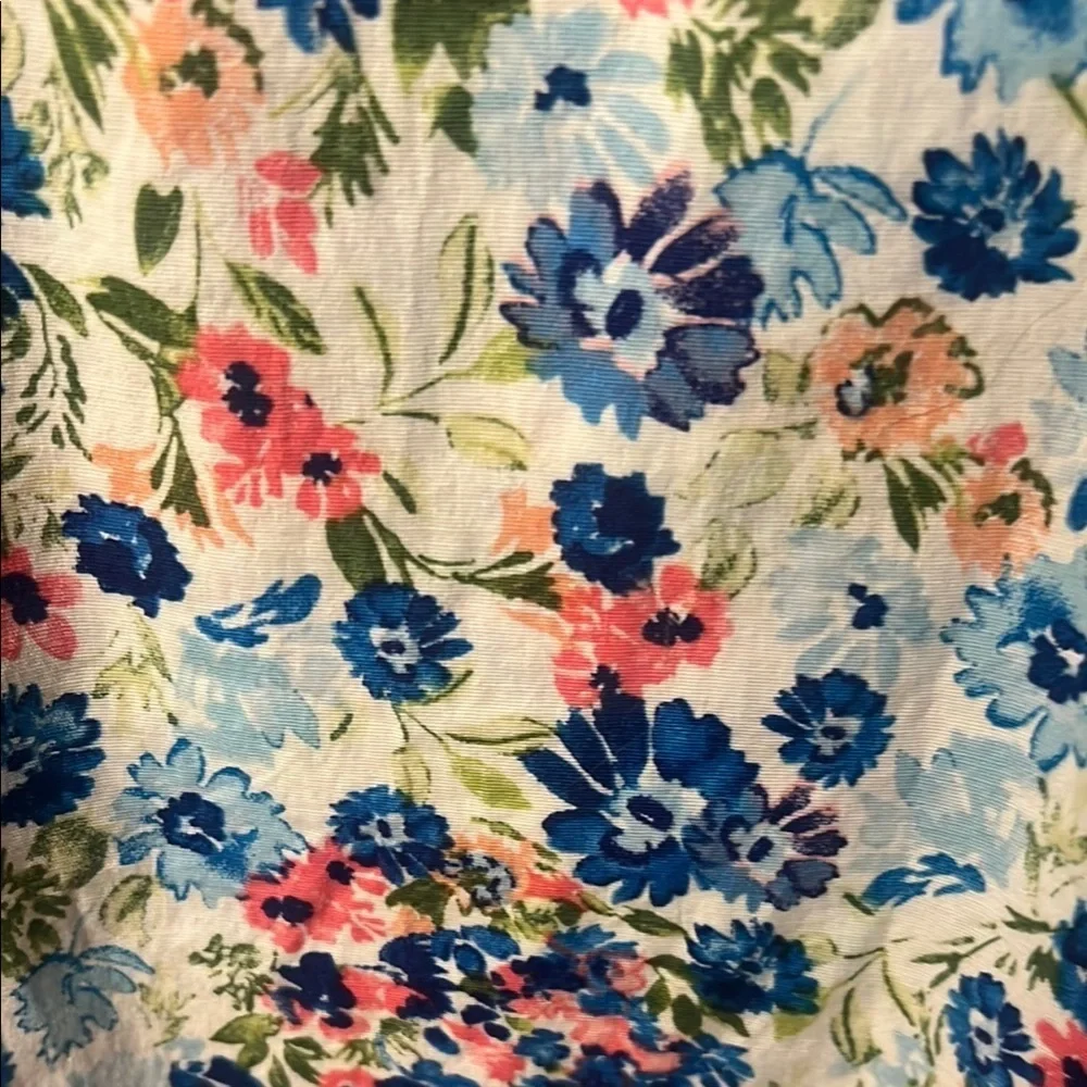 First Love Blue and Pink Ruffled Peter Pan Collar Blouse pit to pit 20” lgth 27”